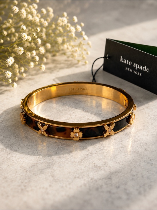 kate spade Jewelry - Kate Spade Tortoise Floral Crystal Hinged Bangle Bracelet NWT